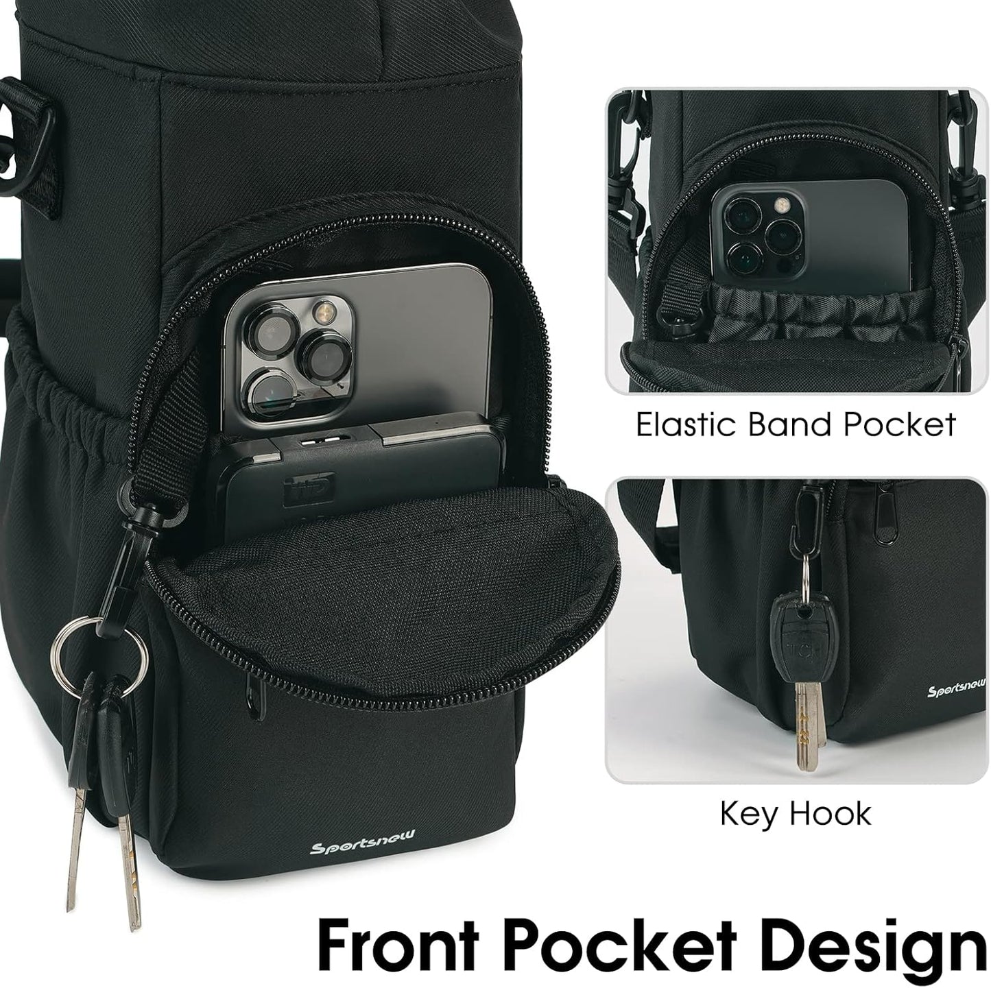 Water Bottle Holder with Crossbody/Wrist Strap